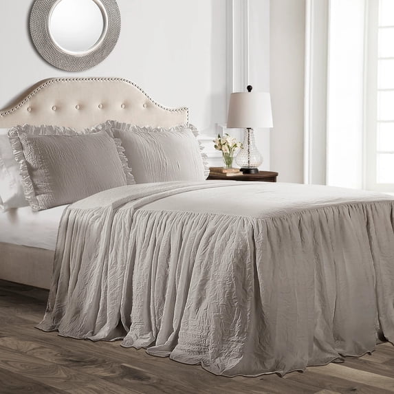Lush Decor Ruffle Skirt Polyester Bedspread, Full, Gray, 3-Pc Set