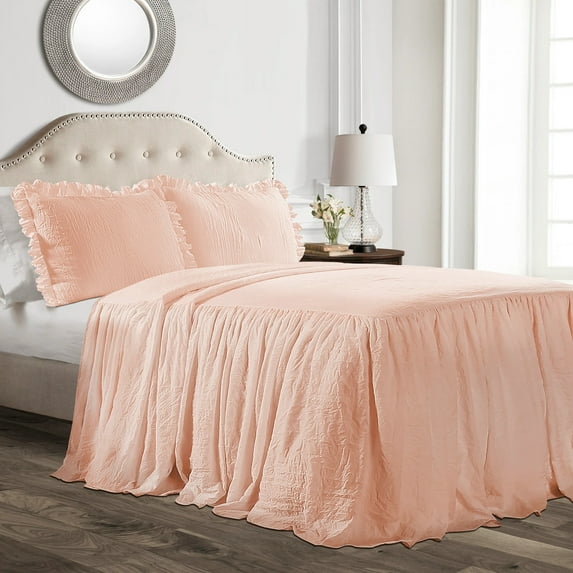 Lush Decor Ruffle Skirt Polyester Bedspread, Twin, Blush, 2-Pc Set