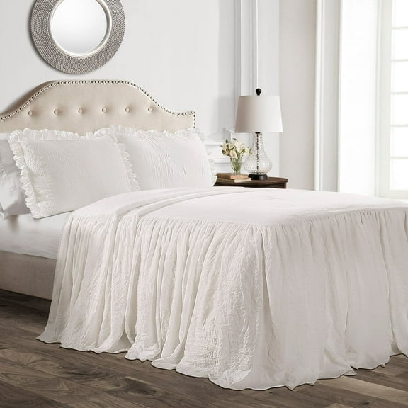 Lush Decor Ruffle Skirt Polyester Bedspread, Twin, White, 2-Pc Set