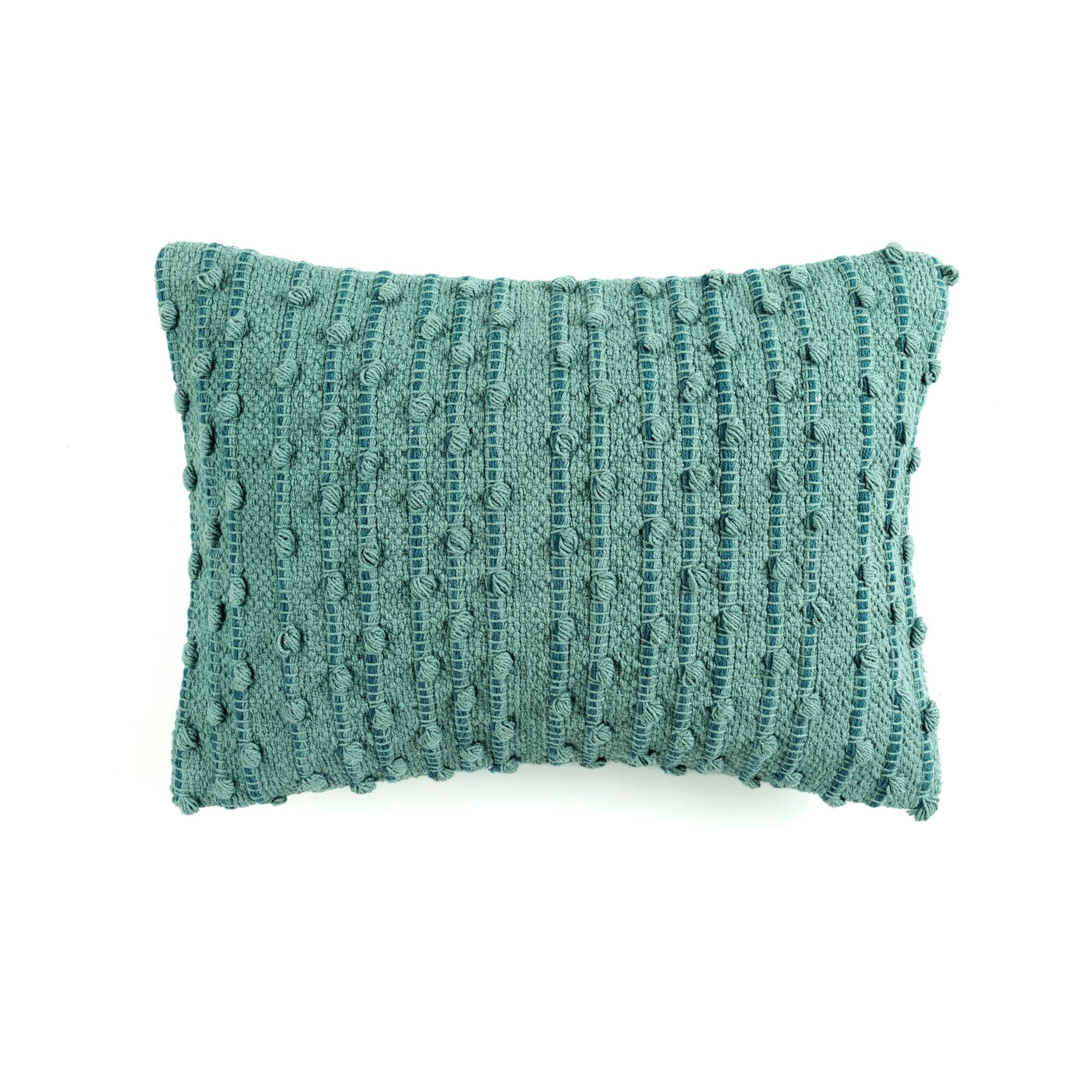 Oil Blue Textured Cotton Woven Rectangular Pillow