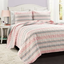 Lush Decor Sara Lily Reversible Quilt Pink 3Pc Set Full Queen