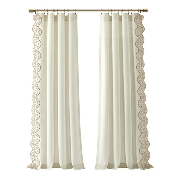 Lush Decor Scallop Edge Lace Border Window Curtain Panel, Single, 52" W x 84" L, Off White & Neutral - Lace Curtains - Scallop Lace Trim- Vintage Curtains For Bedroom, Living or Dining Room