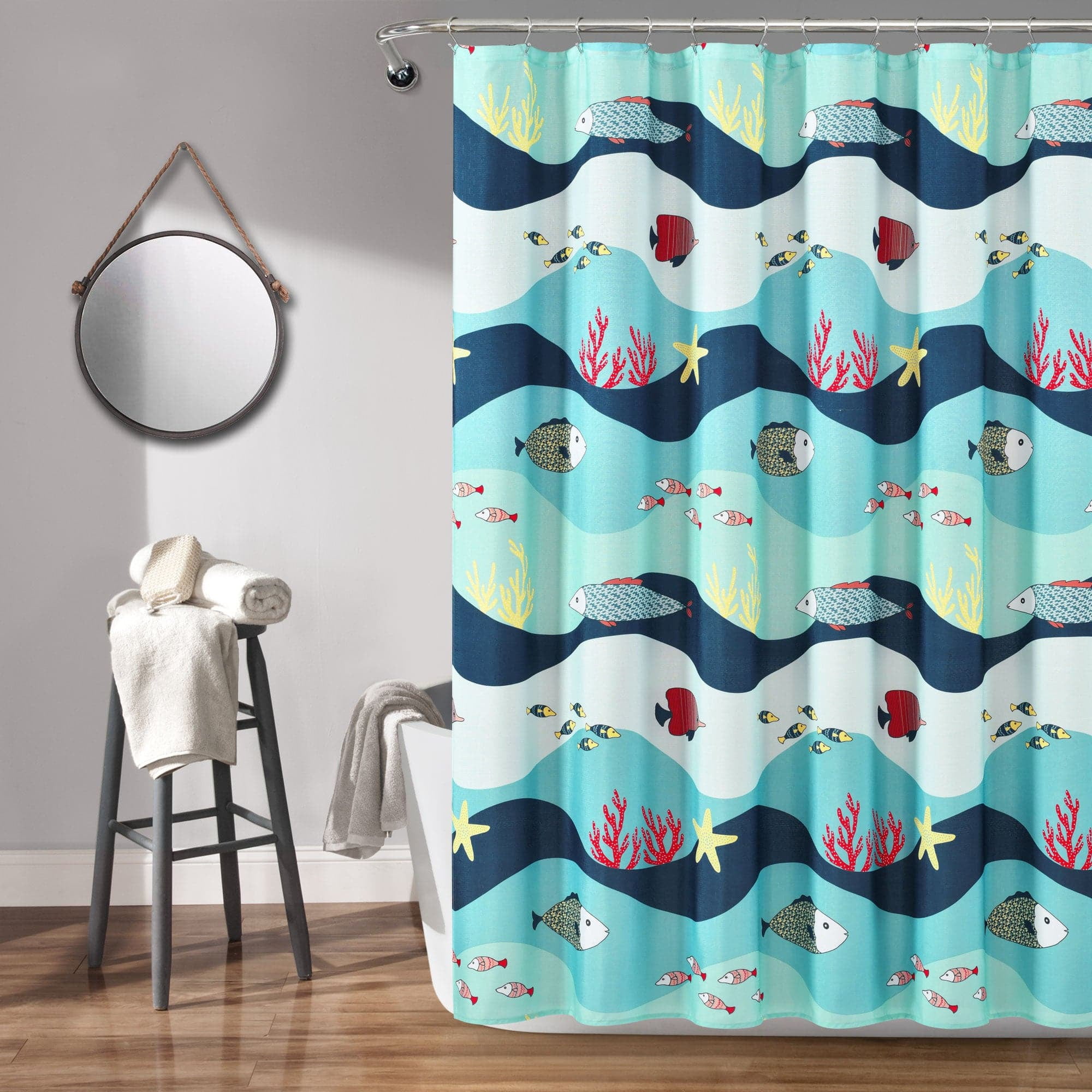 Blue Sea Life Polyester Semi-Sheer Shower Curtain, 72" x 72"