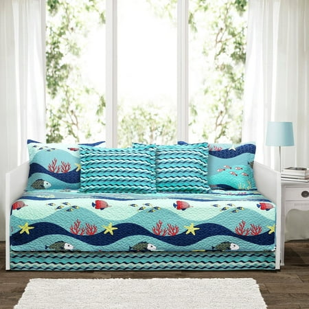 Lush Decor Sealife Kids Sealife Polyester Daybed, 39x75, Blue, 6-Pc Set