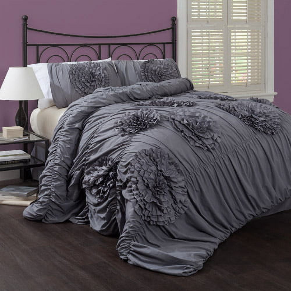 Lush Decor Serena 3-Piece Comforter Set, Queen - Ivory Ruffled Bedding