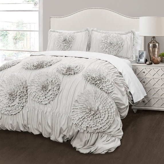 Lush Decor Serena Comforter Light Gray 3Pc Set Full/Queen