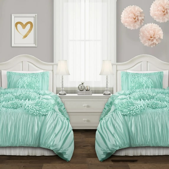 "Lush Decor Serena Textured Ruffle Detail Back To Campus Dorm Room Comforter, Twin-XL, Aqua, 2-Pc Set"