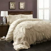 "Lush Decor Serena Textured Ruffle Detail Comforter, King, Ivory, 3-Pc Set"