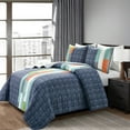 thumbnail image 1 of Lush Decor Shelly Stripe Geometric Cotton Reversible Quilt, Full/Queen, Navy/Orange, 3-Pc Set, 1 of 9