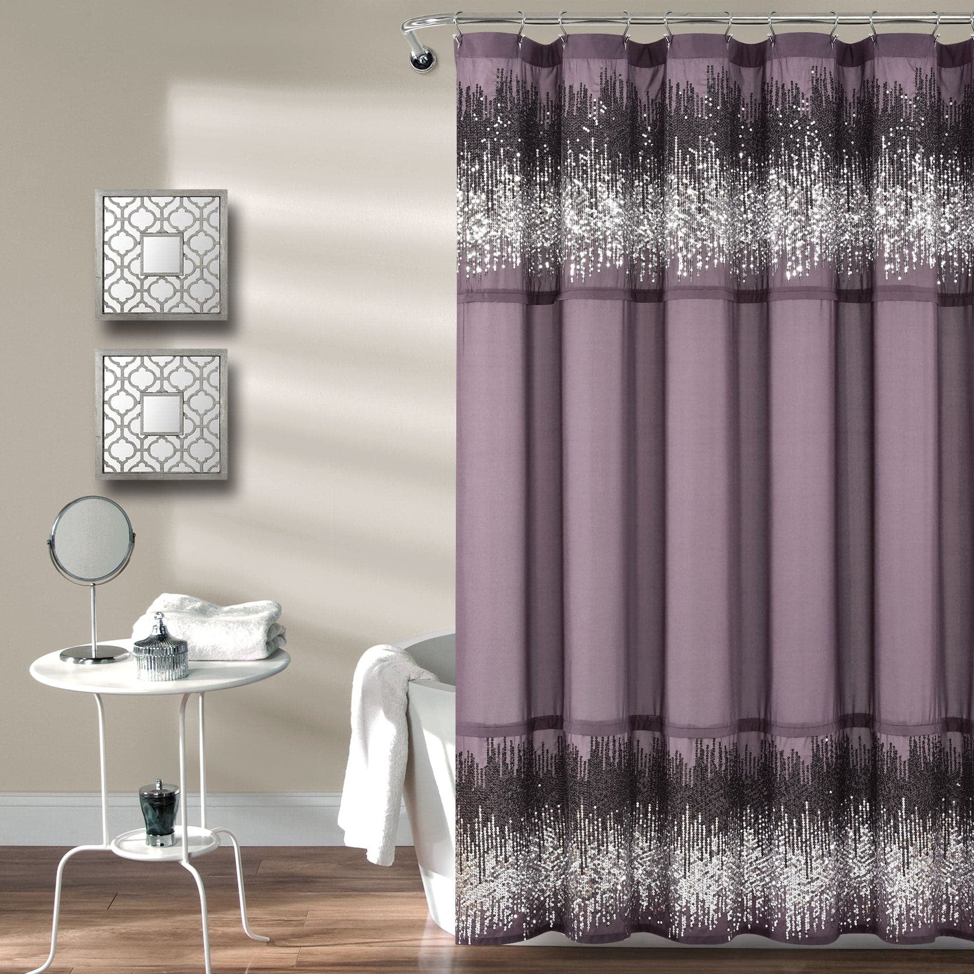 Purple and Black Shimmer Sequins Polyester Shower Curtain