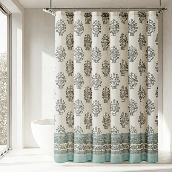 Lush Decor Sofia Flower Block Bouquet???? Shower Curtain Single 72" W X 72" L Teal - Bath Curtain - Block Print - Floral Shower Curtain - Vintage Boho Decor