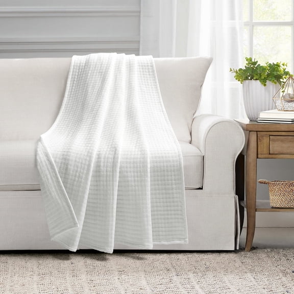 Lush Decor OffWhite Solid Kantha Pick Stitch Cotton Woven Throw, 50x60
