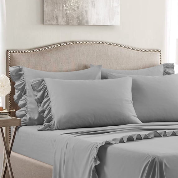 Lush Decor Solid Print Polyester Sheet Sets, King, Gray, 6-Pieces