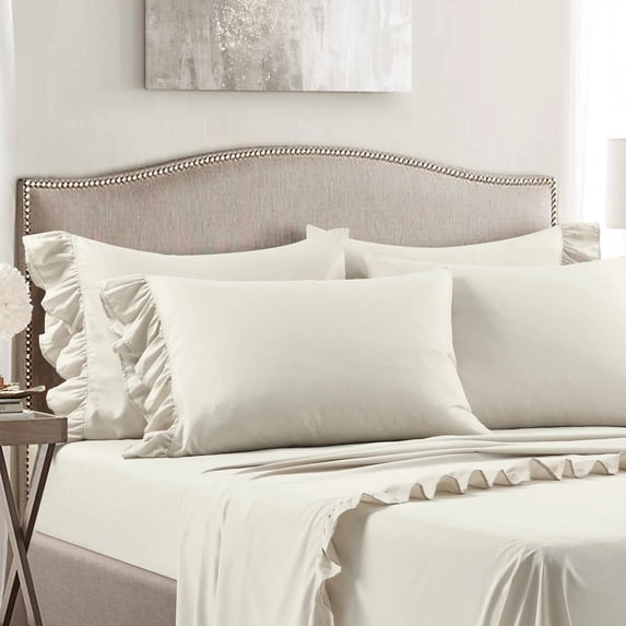 Lush Decor Solid Print Sheet Sets, Full, Beige, 6-Pieces