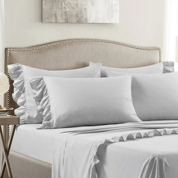 Lush Decor Solid Print Sheet Sets, Full, Gray, 6-Pieces