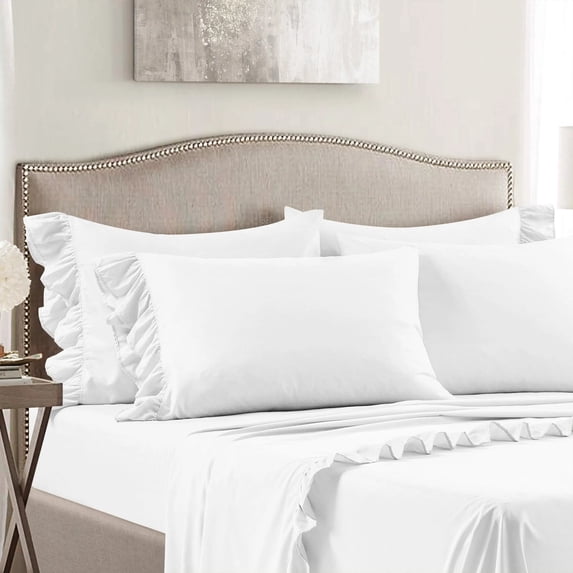 Lush Decor Solid Print Sheet Sets, Queen, White, 6-Pieces