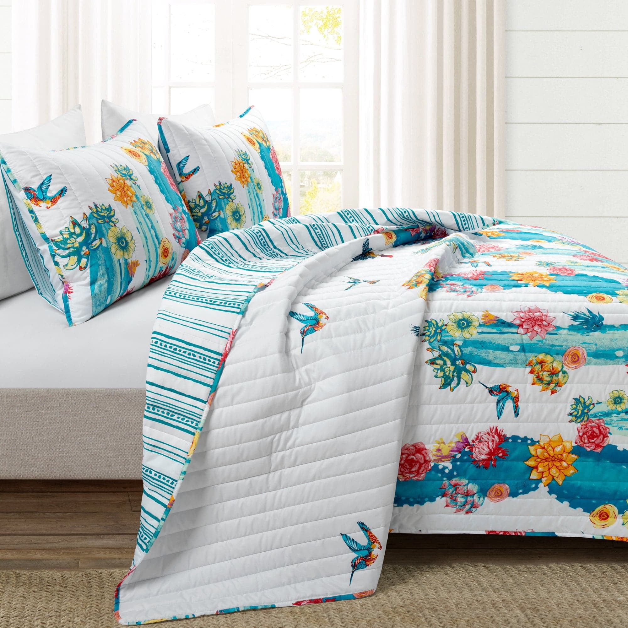 Southwest Turquoise and Orange Microfiber Reversible King Quilt Set