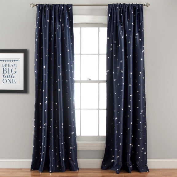 Lush Decor Star Blackout 95" x 52" Stars Navy 3" Rod Pocket Pair Window Panel