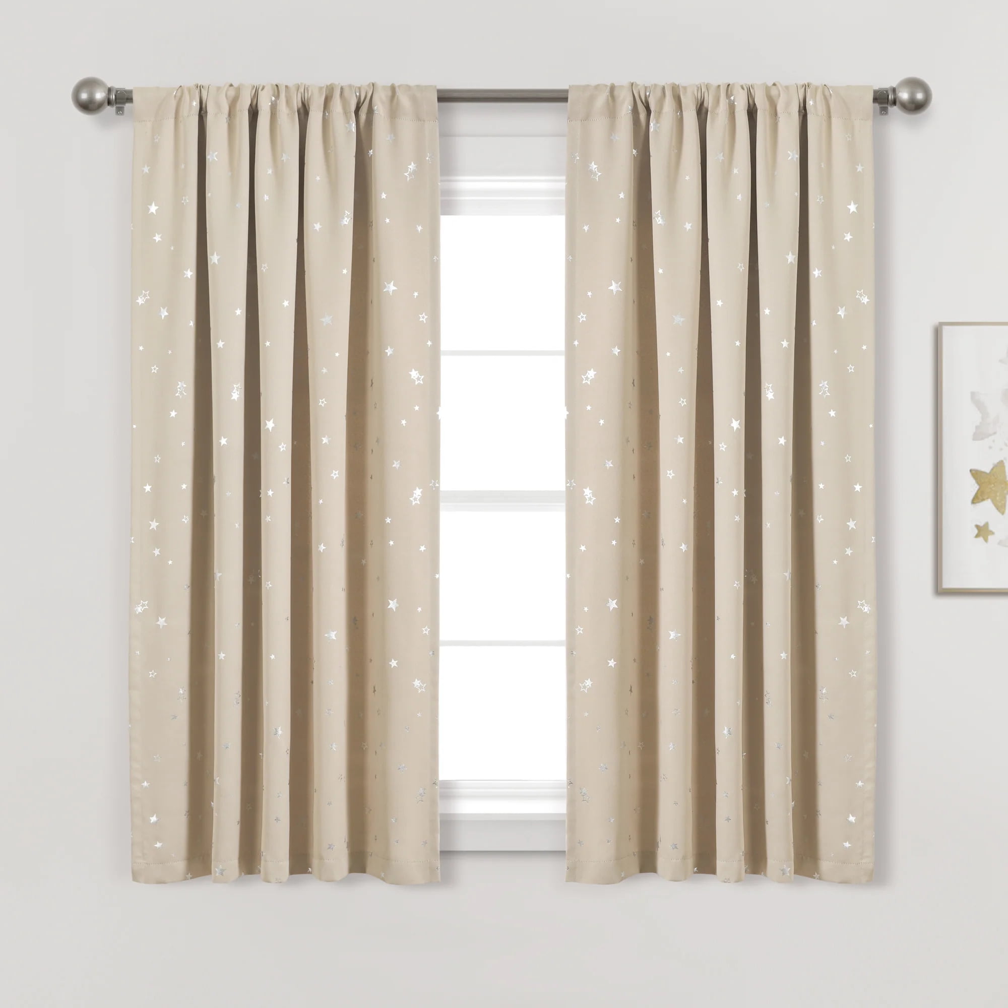 Neutral Polyester Blackout Star Window Curtain Panels