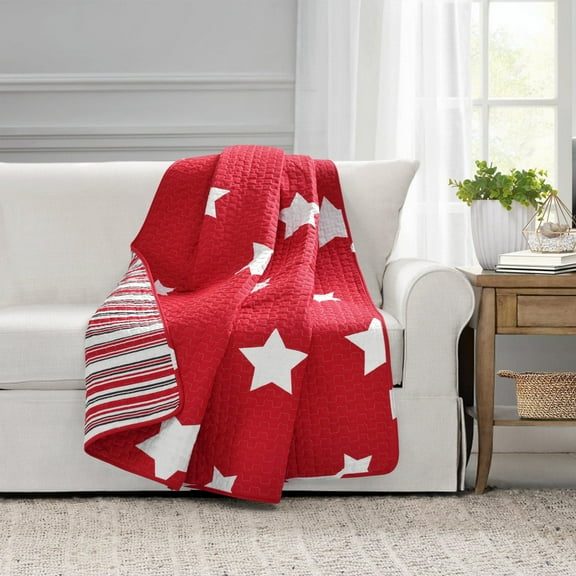 Lush Decor Star Cotton Reversible Throw, 60x50, RED, Single