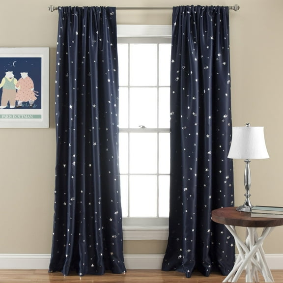 Lush Decor Star Room Darkening 84" x 52" Geometric Navy 3" Rod Pocket 2-Pc Set Window Panel