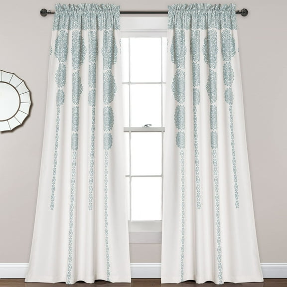 Lush Decor Stripe Medallion Room Darkening 84" x 52" + 2" Header Medallion Blue 3" Rod Pocket Pair Window Panel