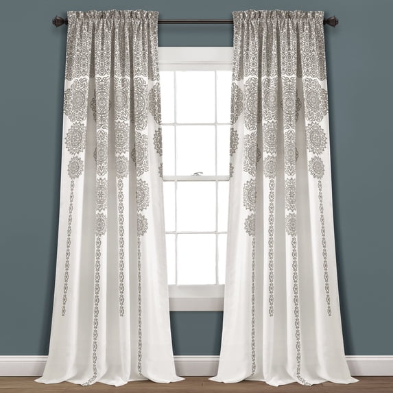 Lush Decor Stripe Medallion Room Darkening 95" x 52" + 2" Header Medallion Gray 100% Polyester 3" Rod Pocket Pair Window Panel