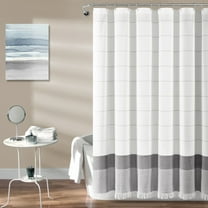 Lush Decor Stripe Yarn Dyed Tassel Fringe Woven Cotton Shower Curtain, 72x72, Gray, Single