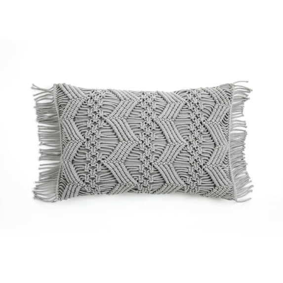 Lush Decor Studio Chevron Macrame Decorative Pillow Cover Grey