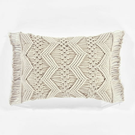 Lush Decor Studio Chevron Macrame Decorative Pillow Cover Neutral Single 13x20+3