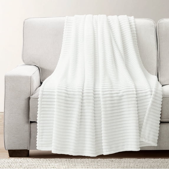 Lush Decor Super Cozy Ultra Soft Ribbed Faux Fur Throw White Single 50X60