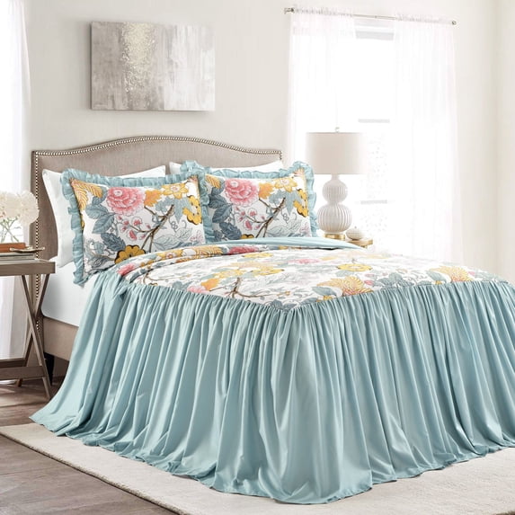 Lush Decor Sydney Floral Bedspread, Queen, Blue/Yellow, 3-Pc Set