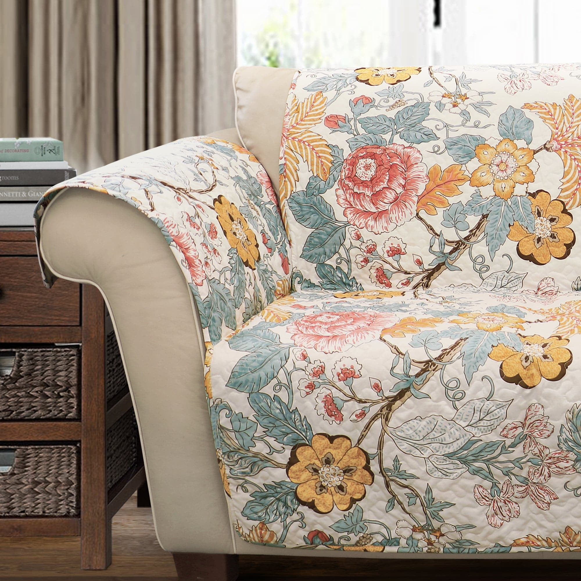 Sydney Floral Blue and Yellow Water-Resistant Loveseat Slipcover