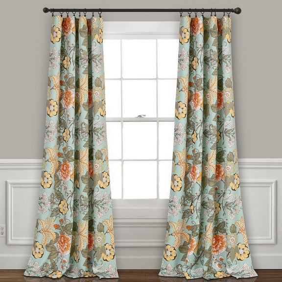 Lush Decor Sydney Room Darkening 84" x 52" Floral Blue 3" Rod Pocket 2-Pc Set Sheer Window Panel