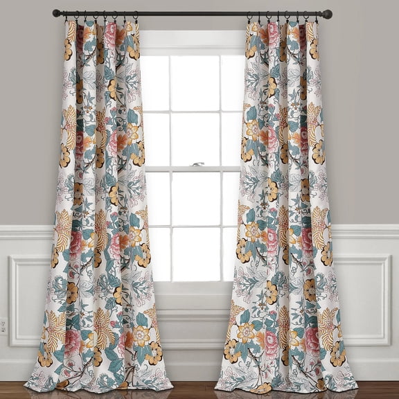 Lush Decor Sydney Room Darkening 95" x 52" Floral Blue 3" Rod Pocket 2-Pc Set Window Panel
