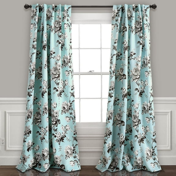 Lush Decor Tania Floral Room Darkening 108" x 52" Floral Blue 3" Back Tab Rod Pocket Pair Window Panel