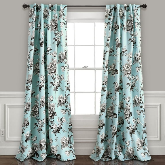 Lush Decor Tania Floral Room Darkening 108" x 52" Floral Blue 3" Back Tab Rod Pocket Pair Window Panel