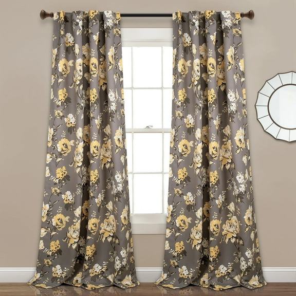 Lush Decor Tania Floral Room Darkening 84" x 52" Floral Gray 100% Polyester 3" Back Tab Rod Pocket Pair Window Panel