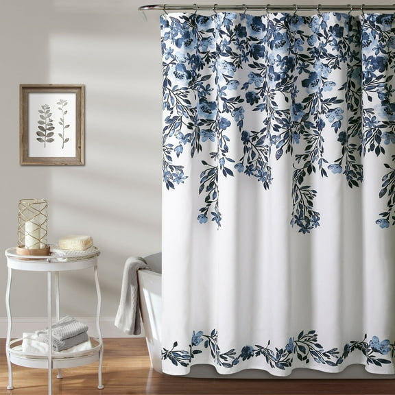 Lush Decor Tanisha Floral Shower Curtain, 72x72, Navy/White, Single