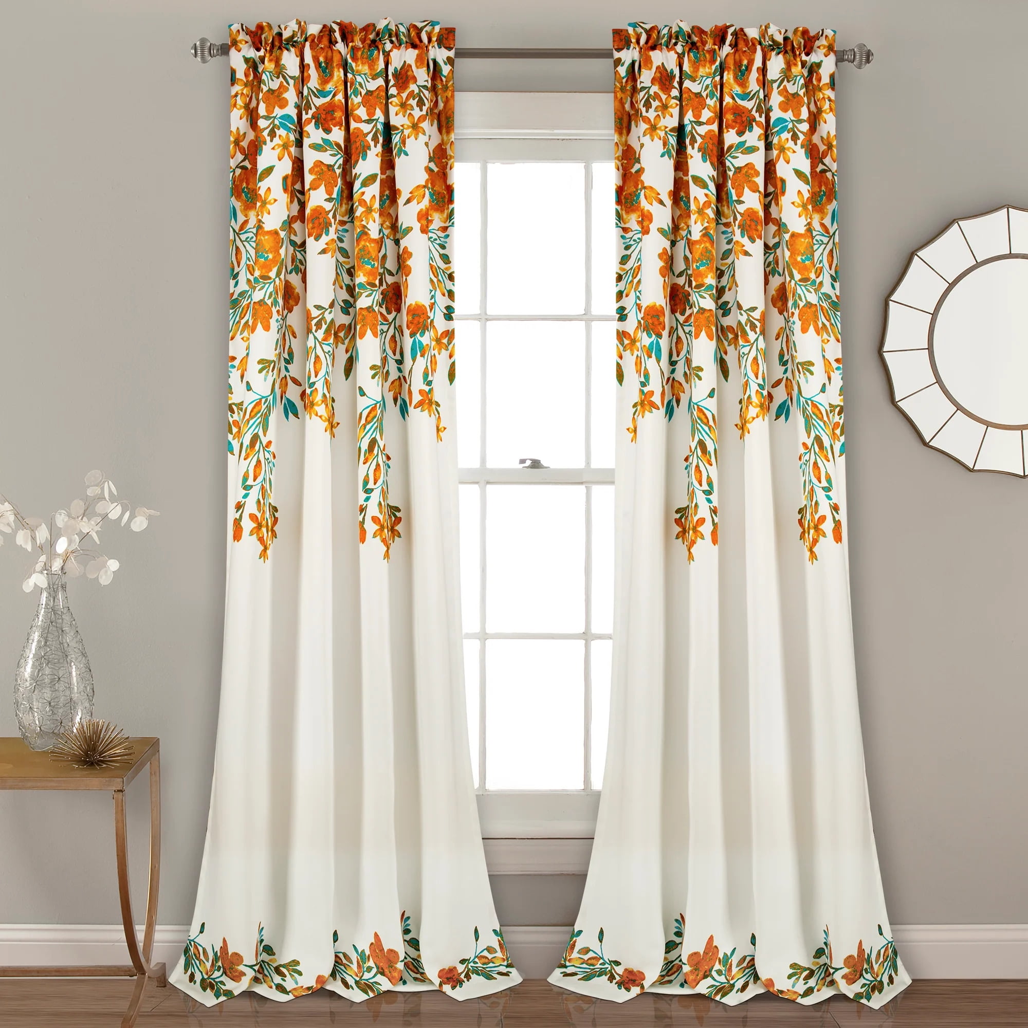 Tangerine Floral Vine Blackout Polyester Window Curtains