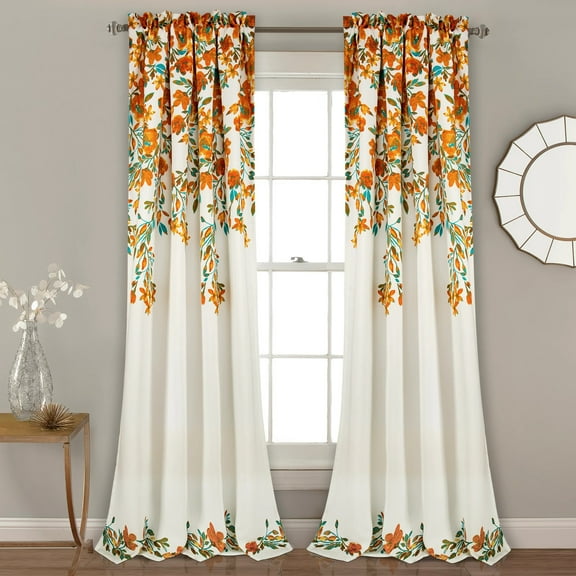 Lush Decor Tanisha Room Darkening 84" x 52" + 2" Header Floral Tangerine 3" Rod Pocket 2-Pc Set Window Panel