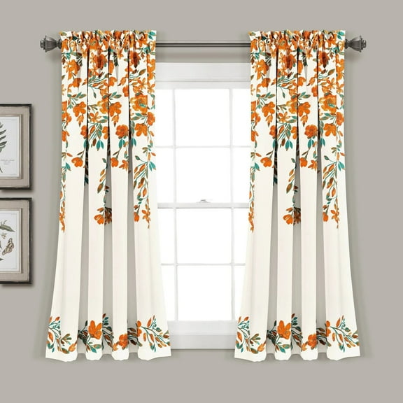 Lush Decor Tanisha Room Darkening Window Curtain Panel Pair, 63" Long x 52" Wide, Tangerine & Turquoise