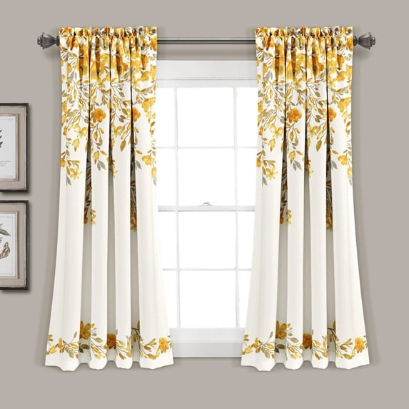 Lush Decor Tanisha Room Darkening Window Curtain Panels Yellow/Gray 52X63+2 Set