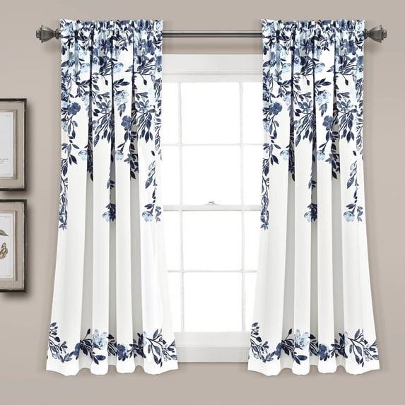 Lush Decor Tanisha Window Curtains, Floral Vine Print Design - 2Panel Set - 52 in W x 63 in L - Navy & White
