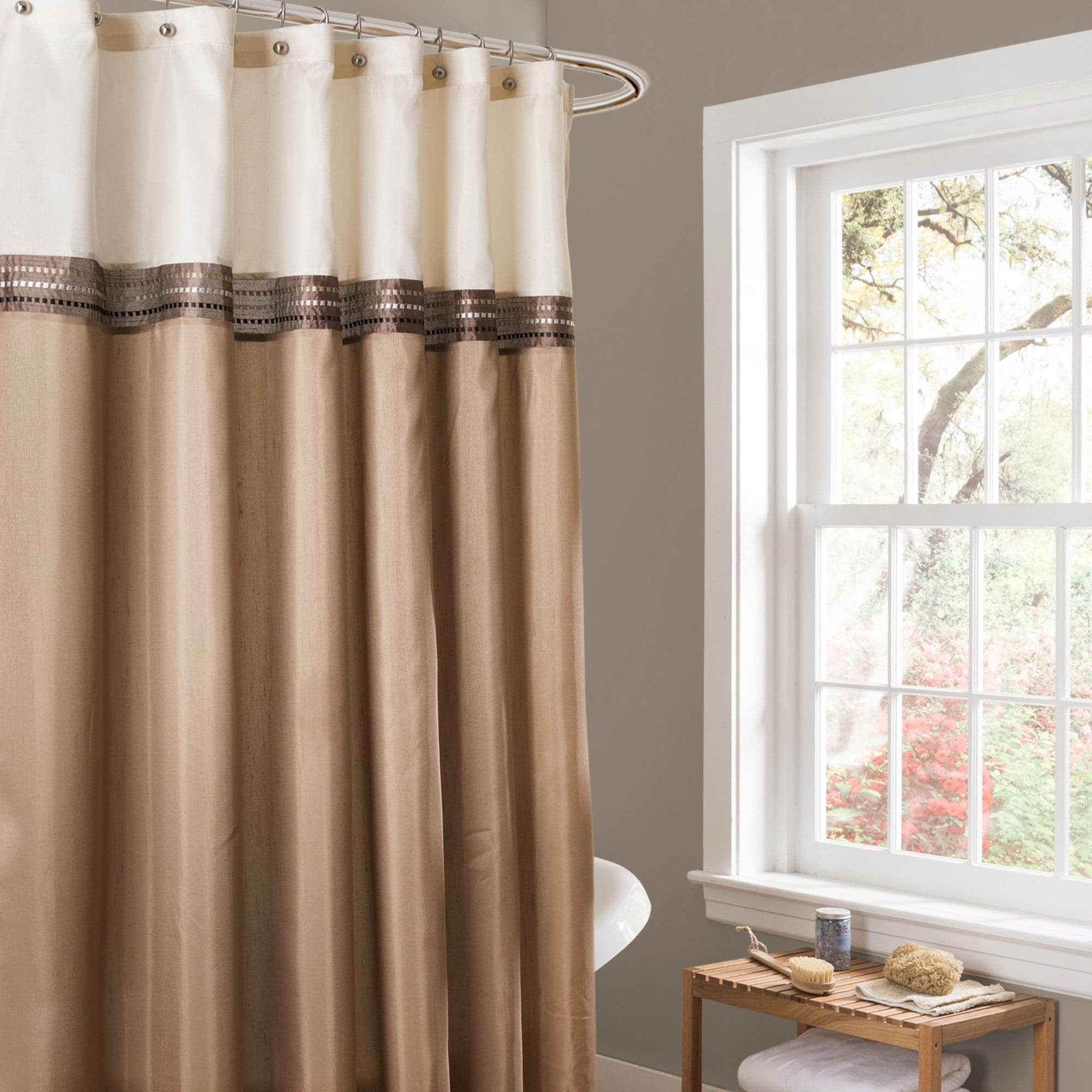 Lush Decor Fabric Striped Bathroom Shower Curtain with Buttons, 72 Inches, Single Pack