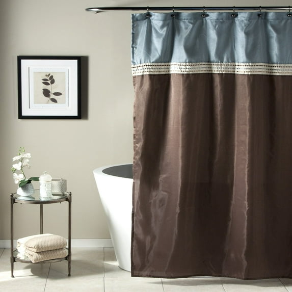 Lush Decor Terra Stripe Shower Curtain, 72x72, Blue/Chocolate, Single