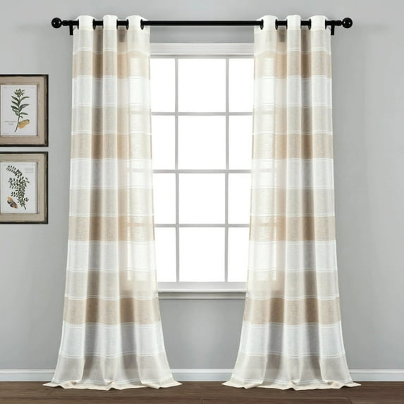 Lush Decor Textured Stripe Sheer Window Panels - Beige - 84 x 38