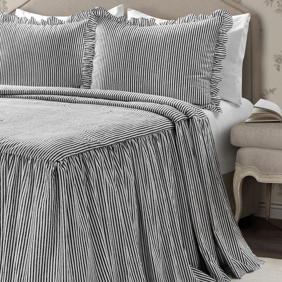 Lush Decor Ticking Stripe Polyester Bedspread, Twin, Black, 2-Pc Set