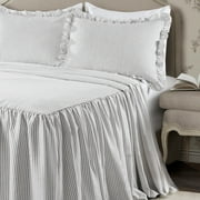 Lush Decor Ticking Stripe Ruffle Detail Bedspread, King, Gray, 3-Pc Set