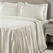 Lush Decor Ticking Stripe Ruffle Detail Polyester Bedspread, King, Wheat, 3-Pc Set